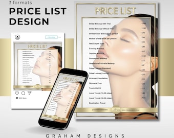 Minimalist White and Gold Price List Template, Editable Canva (Digital Download)