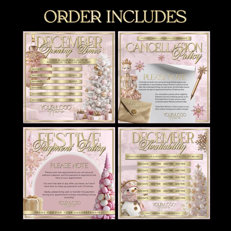 8 X Policy Instagram Templates for Christmas, Pink and Gold Instagram ...
