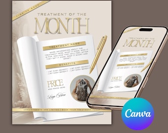 Treatment of the Month, Canva Template, Beauty Salon, Beige Gold Luxe  (Instant Download)