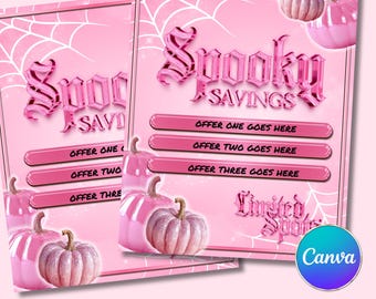 Halloween Social Media Post, Pink, October Offers, Spooky Savings, For Business Owner Instagram Flyer | Instant Canva Download