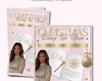 Pink & Gold. Christmas Diary Open Instagram Post, Xmas Books Open, Availability Post for Instagram Story, Instagram Feed
