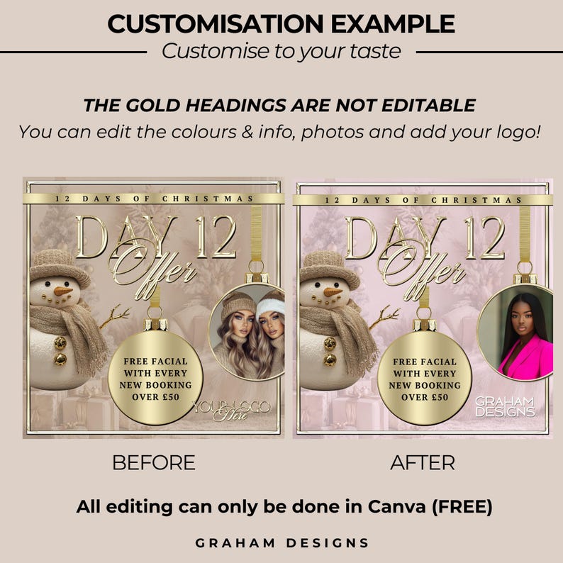 Christmas Flyer, Beauty, Gold and beige, 12 days of Christmas Offers, , Edit in Canva, December Offers image 3