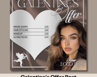 Galentine's post, For Instagram, Valentines offer for galentines day, flyers for beauty business, brown and silver template