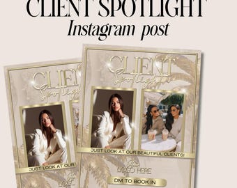 Client Spotlight Instagram Post, Before and After Post Canva Template | Beige & Gold  | Instant Download | Beauty Business