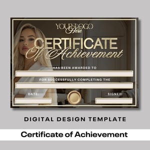 Certificate of Achievement, Beauty course certificate for training academy, Gold and Black theme, Digital Template only (No prints)
