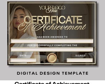Beauty Course Certificate of Achievement, Gold Theme (Digital Template)