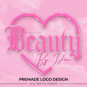 May include: Pink heart-shaped logo with the text "Beauty By Dina" in a pink, gothic-style font. The text "Graham Designs" appears in smaller white text above the main text. The background is a light pink with a cloudy effect.