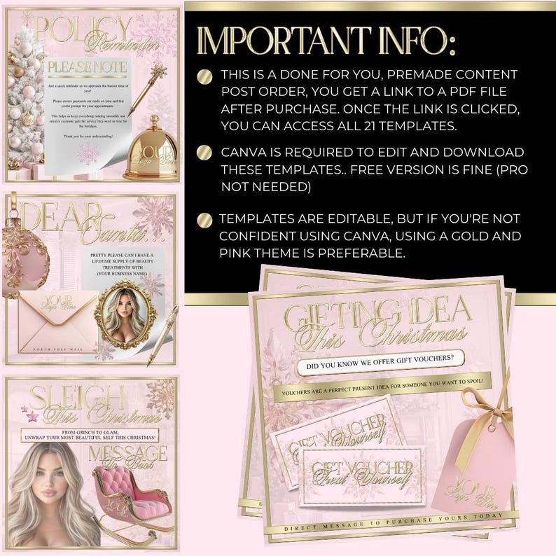 Christmas Beauty Social Media Post Bundle, Editable Canva IG Posts