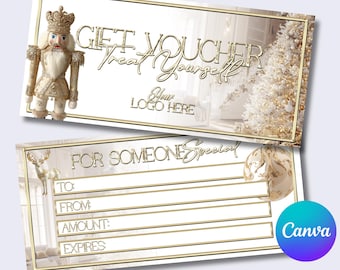 Christmas Gift Voucher, For Beauty Business, Beige & Gold Theme, Gift Certificate Festive | Digital Template