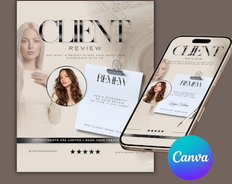 Client Review, Canva Instagram Template, Luxury Beauty Business Feed & Story Canva (Digital Download)