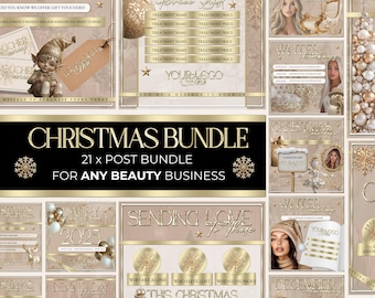 Christmas Beauty Social Media Post Bundle, Editable Canva IG Posts, Festive, Beige & Gold theme, For Any Beauty Business