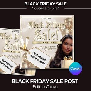 Post w mediach społecznościowych Black Friday, złoto, styl Y2K, edycja w Canva, ulotka promocyjna, wyprzedaż Black Friday, motyw Gold & Beige, oferty miesięczne