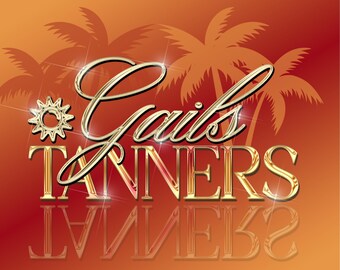 Your Name Added, Tanning Logo, for Salon, Sunbed Shop, Nasals Business, Palm Tree Logo, Gold Shiny Chrome, Orange Logo, For Beauty Business