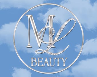 Premade Blue and Silver initials logo, Glitter and Powder Blue details, For Small Business, Beauty Salon, Fashion Boutique Ready in 1-3 days