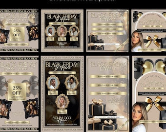 8 x Black Friday Social media post, Instagram Feed Posts, Instagram Story, Monthly Offers, Beige & Gold Theme