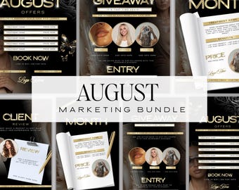 August Beauty Social Media, 8 x Template bundle, Black Gold Luxury Canva (Digital Download)