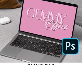 Efecto de Photoshop de cromo gomoso rosa editable para texto, archivo PSD de cromo rosado brillante en 3D, efecto de texto editable para PS
