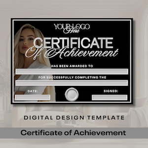 Certificate of Achievement, Beauty course certificate for training academy, Black and Silver theme, Digital Template only (No prints)