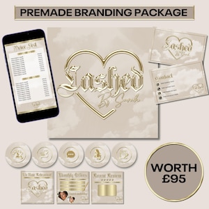 Pacchetto di branding predefinito, logo di bellezza beige oro, copertina evidenziata, branding completo, richiesto Canva Pro, progettazione biglietti da visita, per proprietario di salone