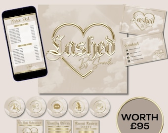 Premade Branding Package, Beauty Logo Beige Gold, Highlight Cover, Full Branding, Canva Pro Required, Business Card Design, For Salon Owner