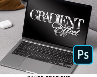 Efeito de gradiente prateado editável do Photoshop para texto, efeito de texto prateado metálico brilhante para design, arquivo .PSD, texto editável