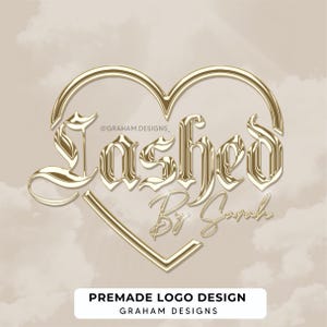 Beauty Logo Design, Premade Logo, Gold Heart, Baddie Font, Bubble Effect, Girly, Y2K, Any Name Added, Beige & Gold Theme