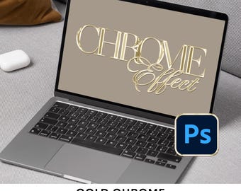Editable Gold Chrome Photoshop Effect For Text, Shiny Gold Chrome .PSD file, Editable Text