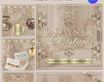 Christmas Flyer, Beauty, Gold and beige, 12 days of Christmas Offers, , Edit in Canva, December Offers