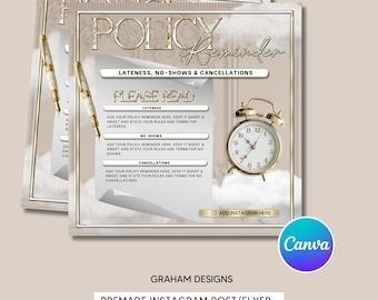Beige Gold Policy Reminder Template, Social Media Flyer (Canva Pro)