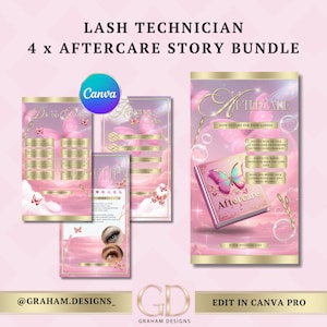 Posty w mediach społecznościowych Lash Tech na temat pielęgnacji pooperacyjnej techników rzęs Post na Instagramie na temat pakietu ulotek dla techników rzęs 4 Historia w mediach społecznościowych