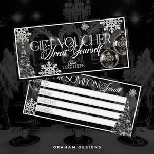 Christmas Gift Voucher, For Beauty Business, Black & Silver Theme, Gift Certificate Festive