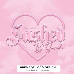 Design de logotipo de beleza, logotipo pré-fabricado, coração rosa, fonte Baddie, efeito de bolha, feminino, kawaii, Y2K, qualquer nome adicionado, tema de coração rosa