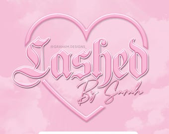 Diseño de logotipo de belleza, logotipo prediseñado, corazón rosa, fuente Baddie, efecto burbuja, femenino, kawaii, Y2K, cualquier nombre agregado, tema de corazón rosa