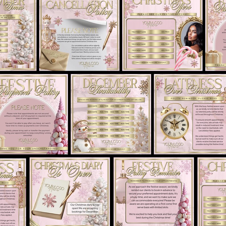 8 X Policy Instagram Templates for Christmas, Pink and Gold Instagram ...