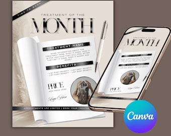 Treatment of the Month, Canva Instagram Template, Luxury Beauty Business Feed & Story Canva (Digital Download)