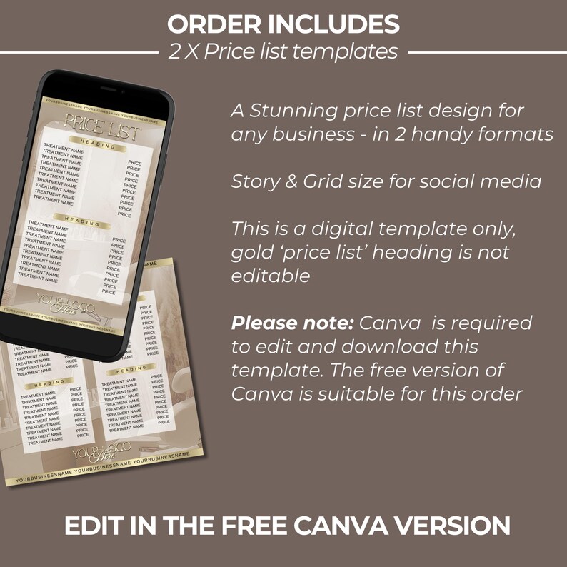 Price List Text Beige Gold Price List Template, Social Media Story and Square Feed ...
