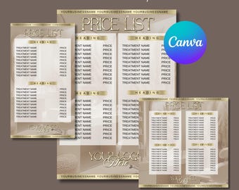 Price List Template, Instagram story pricelist, Instagram Feed Price List, Printable price-list, Beige & Gold theme, Canva Pro required