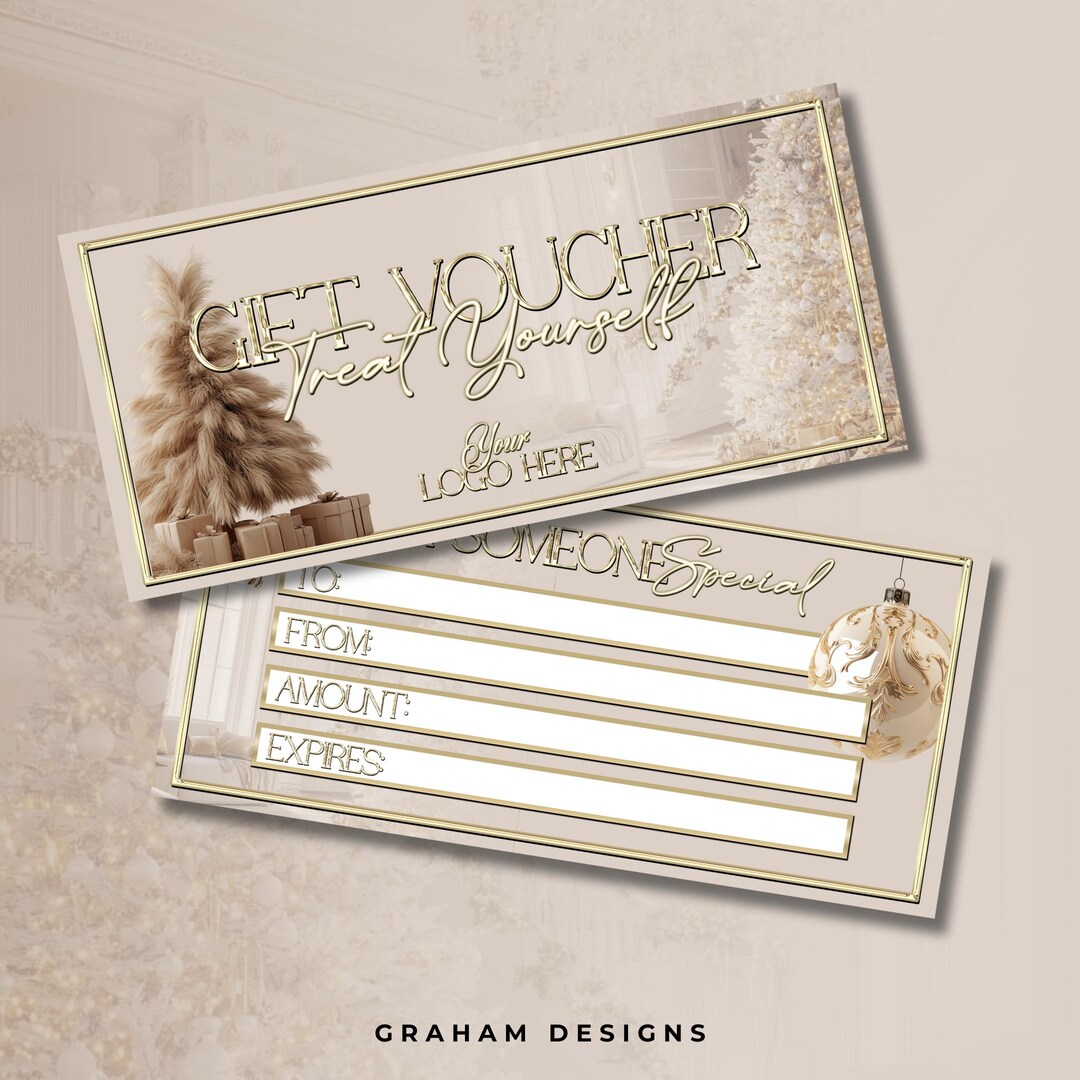 Christmas Gift Voucher, for Beauty Business, Beige & Gold Theme, Gift