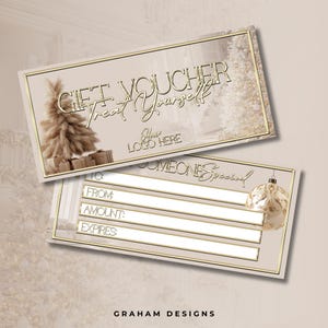 Christmas Gift Voucher, For Beauty Business, Beige & Gold Theme, Gift Certificate Festive