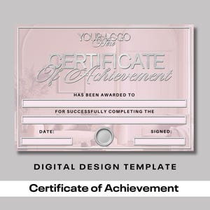 Certificate of Achievement, Beauty course certificate for training academy, Pink and Silver theme, Digital Template only (No prints)