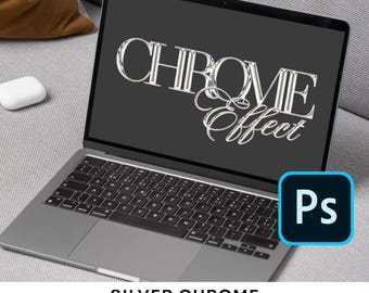 Efeito Photoshop Silver Chrome editável para texto, arquivo .PSD Silver Chrome brilhante, texto editável