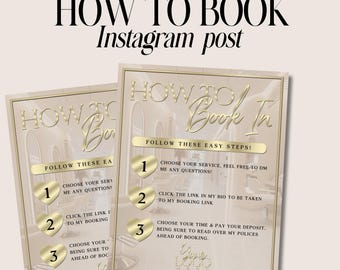 Wie buche ich, Instagram Post, für jedes Business, Buchungsrichtlinien, Flyer, neue Instagram Größe für Social Media, Beige und Gold, sofort download