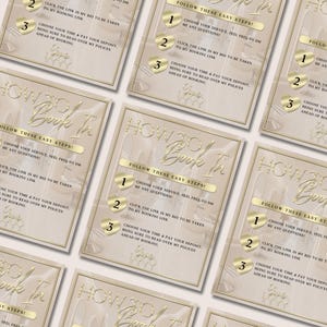 May include: Beige and gold graphic with the text "How to Book In" and three steps to book an appointment. Step 1: Choose your service, feel free to DM me any questions. Step 2: Click the link in my bio to be taken to my booking link. Step 3: Choose your time & pay your deposit, being sure to read over my policies ahead of booking.