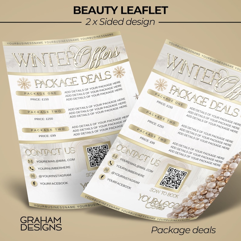Christmas Leaflet for Beauty Business Owner, Winter Offers, Beige