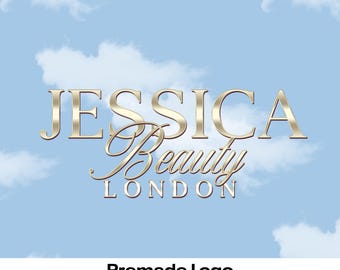 Beauty Logo Design, Premade Logo, Blue Clouds, Gold business logo, for beauty salon, Luxury logo, Girly, Any Name Added, Blue & Gold Theme