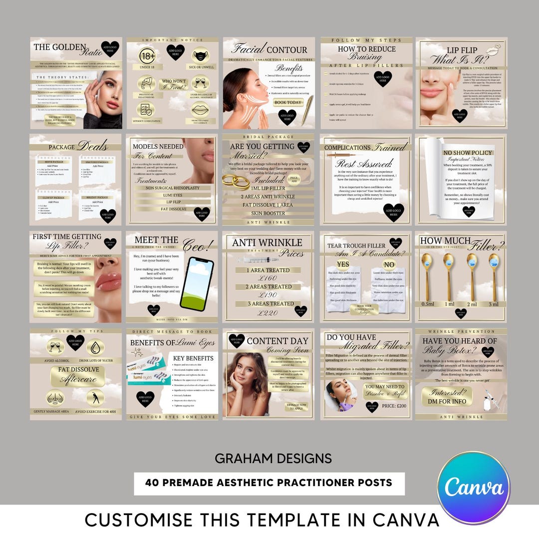 40 Editable Instagram Social Media Posts for Aesthetic Practitioner ...