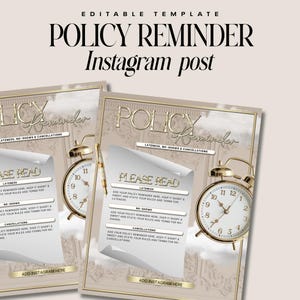 Policy Reminder, Instagram Post, Beige and Gold, For beauty Business, Editable in Canva, Social media Flyer for Instagram New Size