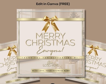 Christmas Day social media post, Merry Christmas Instagram flyer, Gold & Beige theme, Instant Download, Edit In Canva