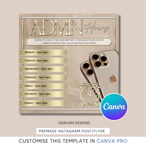 Beige and Gold Admin Hours Beauty Template Editable in Canva Pro, Aesthetics Post, Social media Flyer for Beauty, Lash Technician