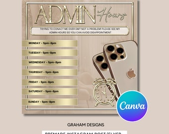 Beige Gold Admin Hours Template, Lash Technician Flyer (Canva Pro)